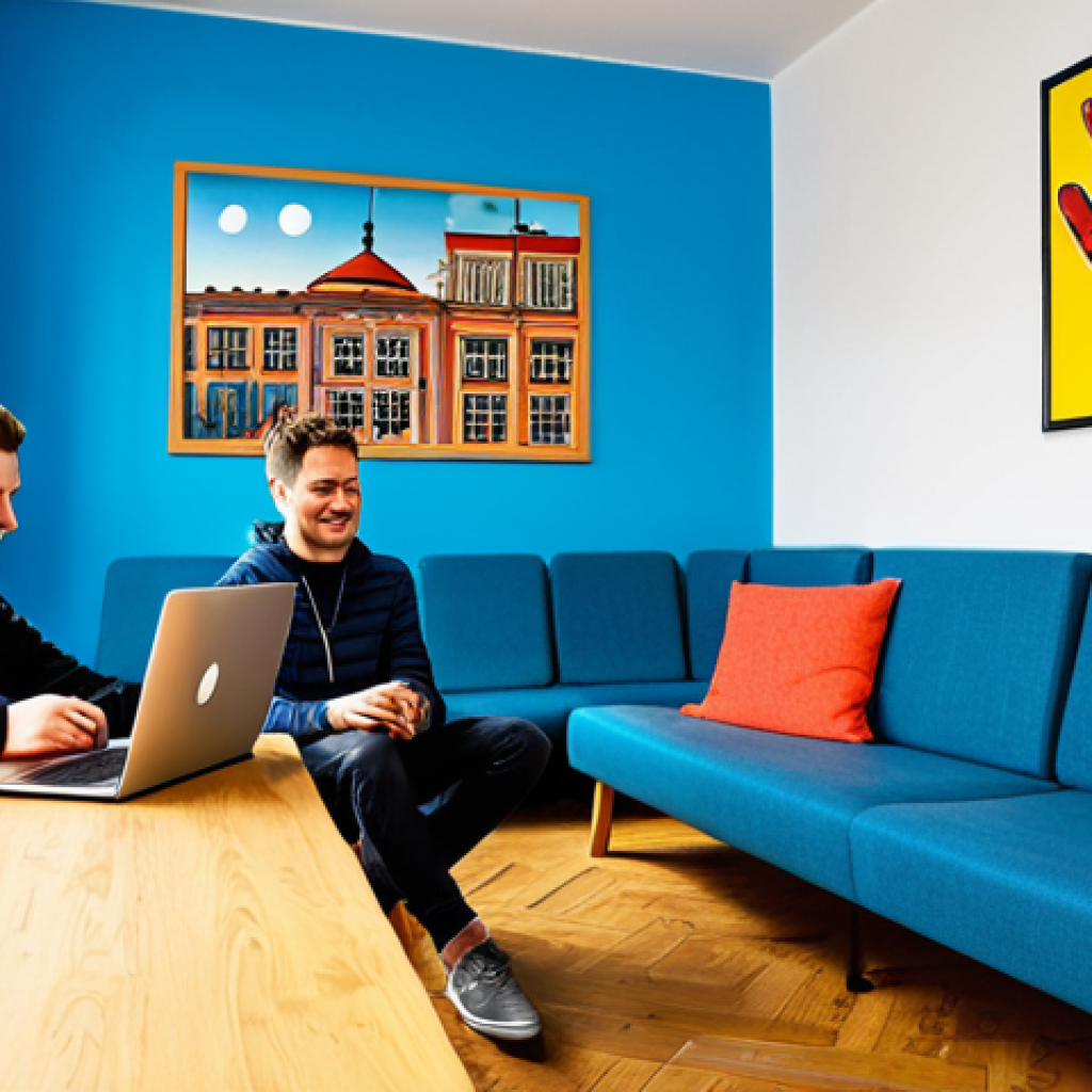 Stylish Hostel Common Area**

"A brightly lit, modern hostel common area in Berlin, Germany. Backpackers are casually interacting, some using laptops, others chatting. The space features comfortable seating, vibrant artwork, and a travel-themed mural. fully clothed, safe for work, appropriate content, professional photography, perfect anatomy, natural proportions, family-friendly, well-formed hands, proper finger count, natural body proportions."

**