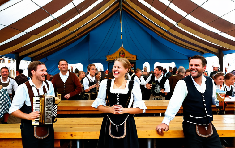 독일에서 전통 음악 듣기 - **
"A lively Oktoberfest scene in Munich, Germany. People in traditional Bavarian clothing (dirndls...