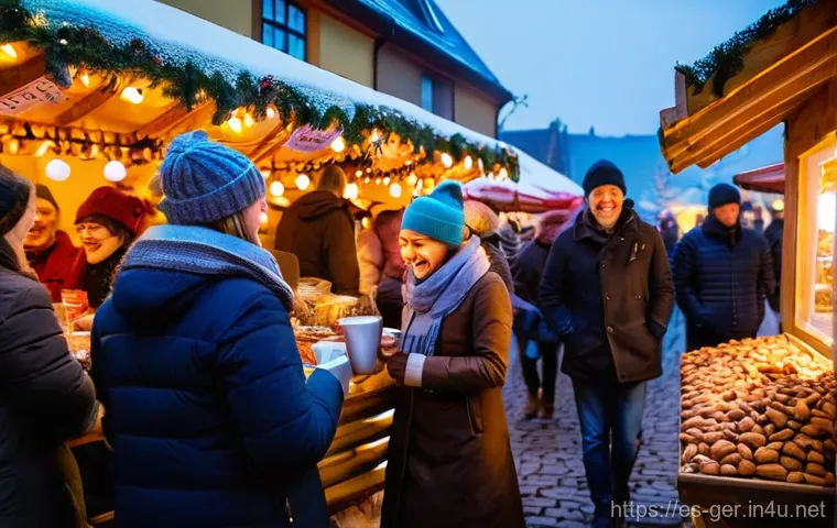 독일 국경일과 공휴일 - **Prompt:** A cozy and vibrant German Christmas market (Weihnachtsmarkt) scene. The image should fea...