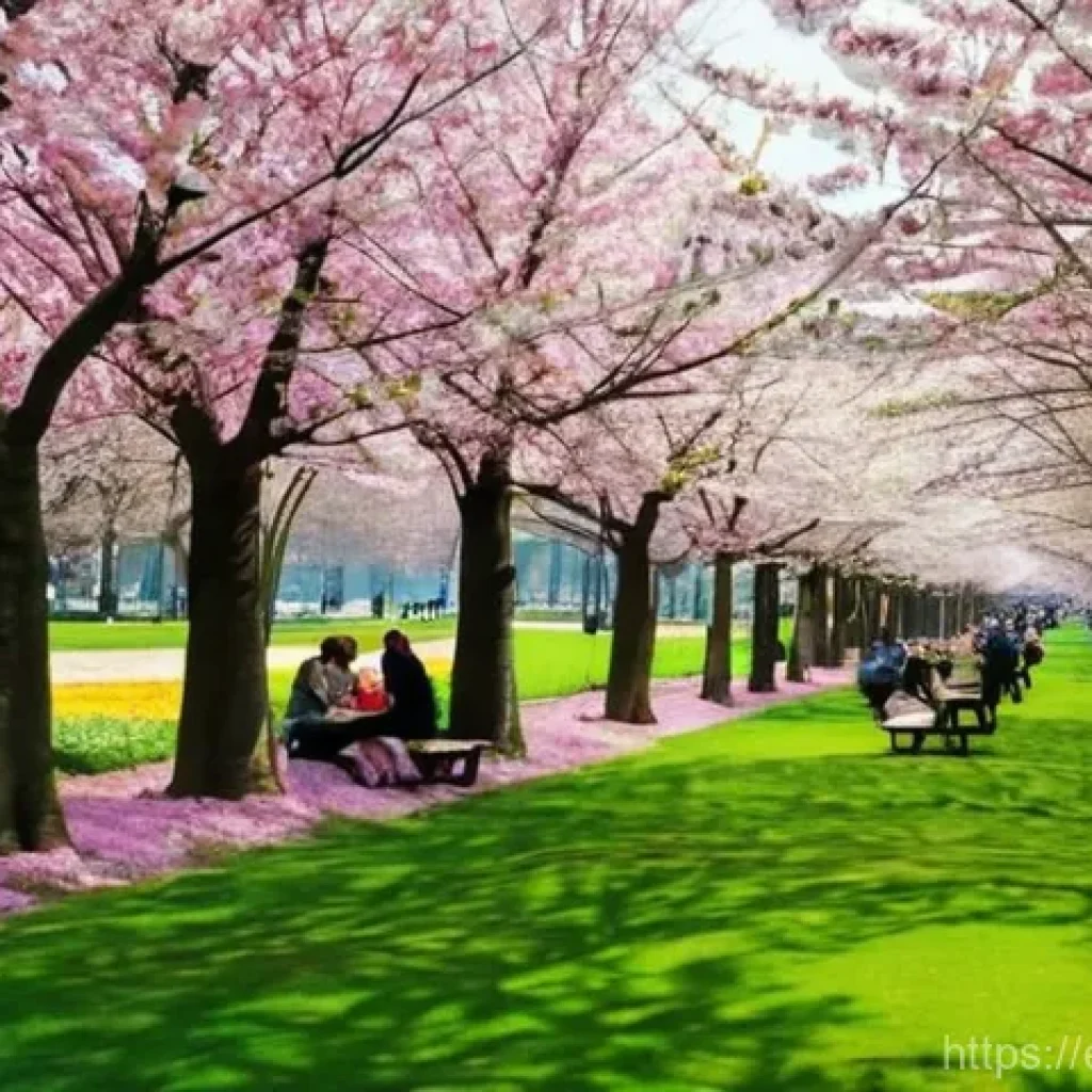독일의 기후와 날씨 - **Vibrant Spring Awakening in a German City Park:** A picturesque wide shot of a bustling German cit...