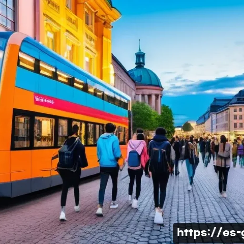 독일에서 유학하기 좋은 도시 - A vibrant urban scene in Berlin at dusk showcasing a diverse group of international university stude...