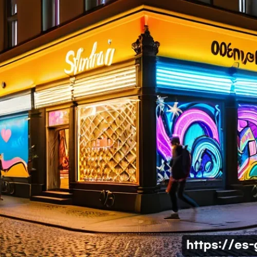 Home 33 독일의 도시별 특색 - A vibrant urban night scene in Berlin showcasing a dynamic blend of history and modernity: graffiti-...