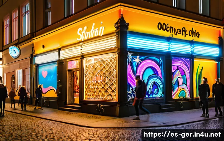 독일의 도시별 특색 - A vibrant urban night scene in Berlin showcasing a dynamic blend of history and modernity: graffiti-...