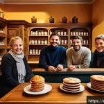 Home 18 독일의 커피 문화 - A cozy traditional German café scene featuring a diverse group of friends and family warmly gathered...