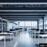 Home 23 독일의 경제 구조 - A modern German industrial research and development center featuring collaborative teams of engineer...