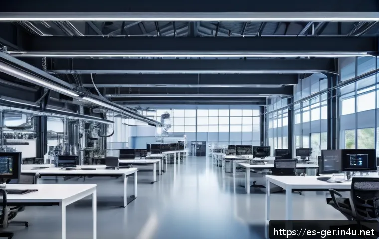 독일의 경제 구조 - A modern German industrial research and development center featuring collaborative teams of engineer...