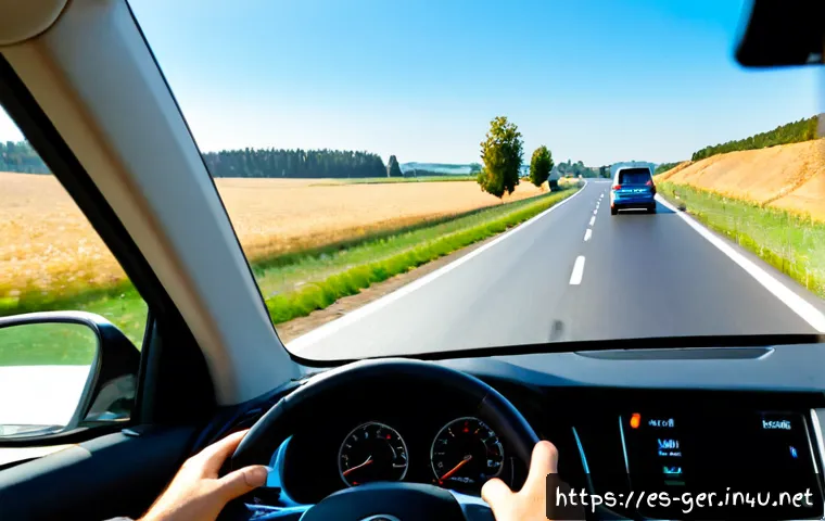 Home 17 독일에서 운전하는 법 - Photorealistic view from inside a left-hand-drive car on a German autobahn, Spanish tourist driver w...